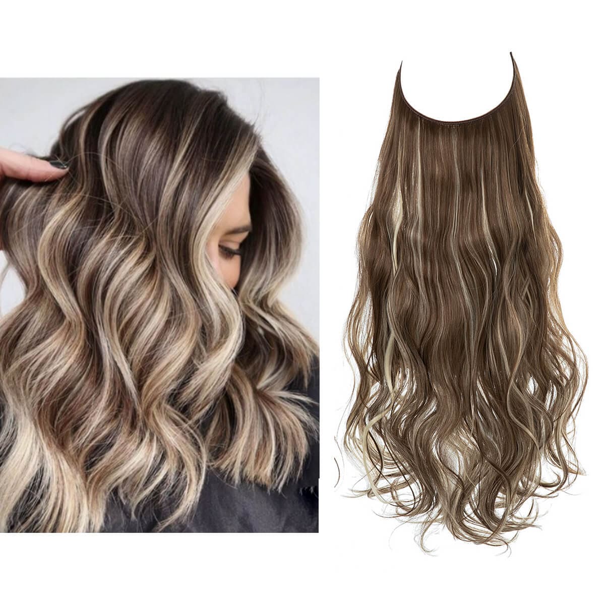 Lively® Braun mit Blonden Strähnen / 40cm - 110g Unsichtbare Haar Extensions - Gewellt