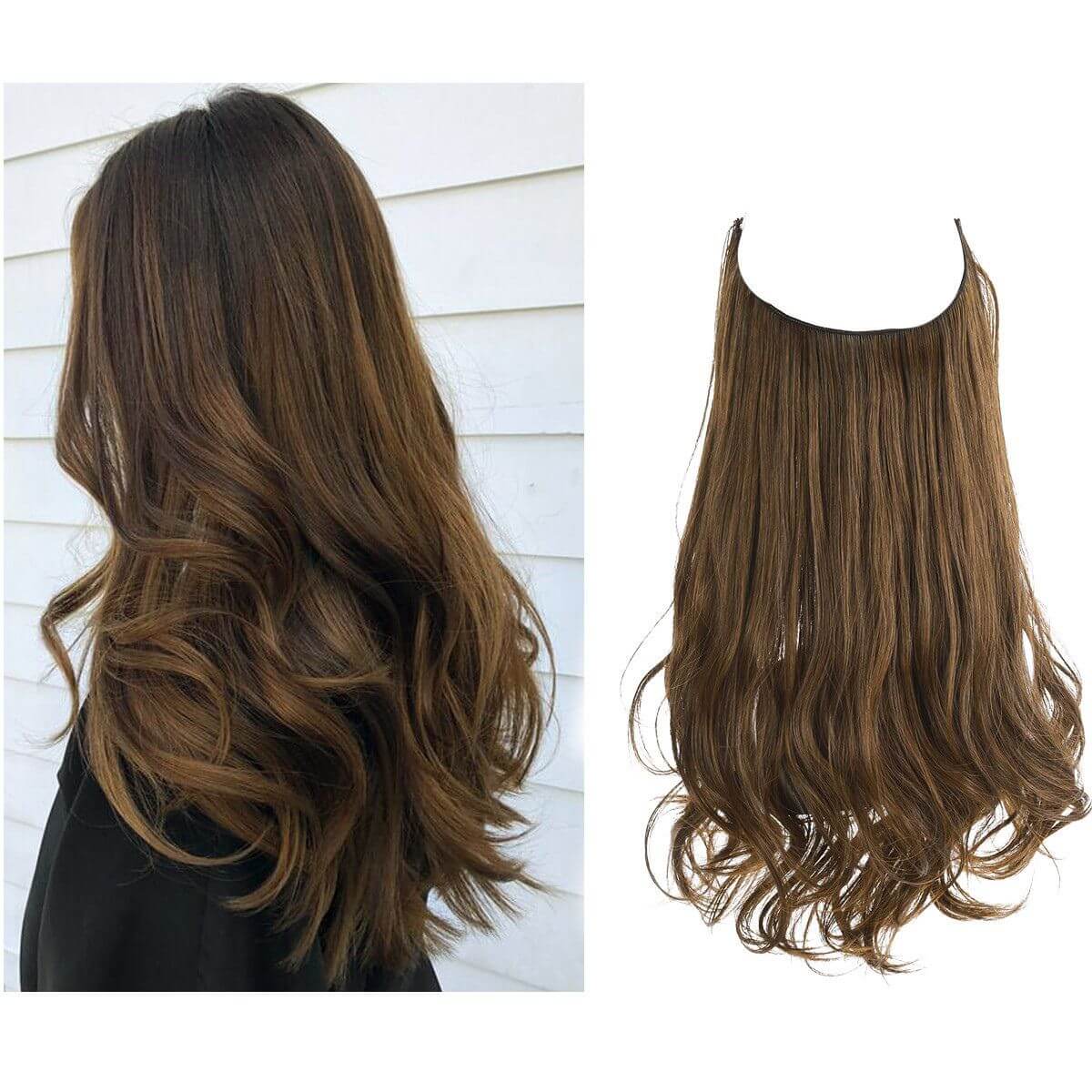 Lively® Cappuccino Braun / 40cm - 110g Unsichtbare Haar Extensions - Gewellt