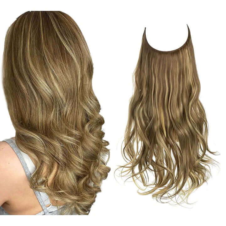 Lively® Goldbraun mit Blonden Strähnen / 40cm - 110g Unsichtbare Haar Extensions - Gewellt