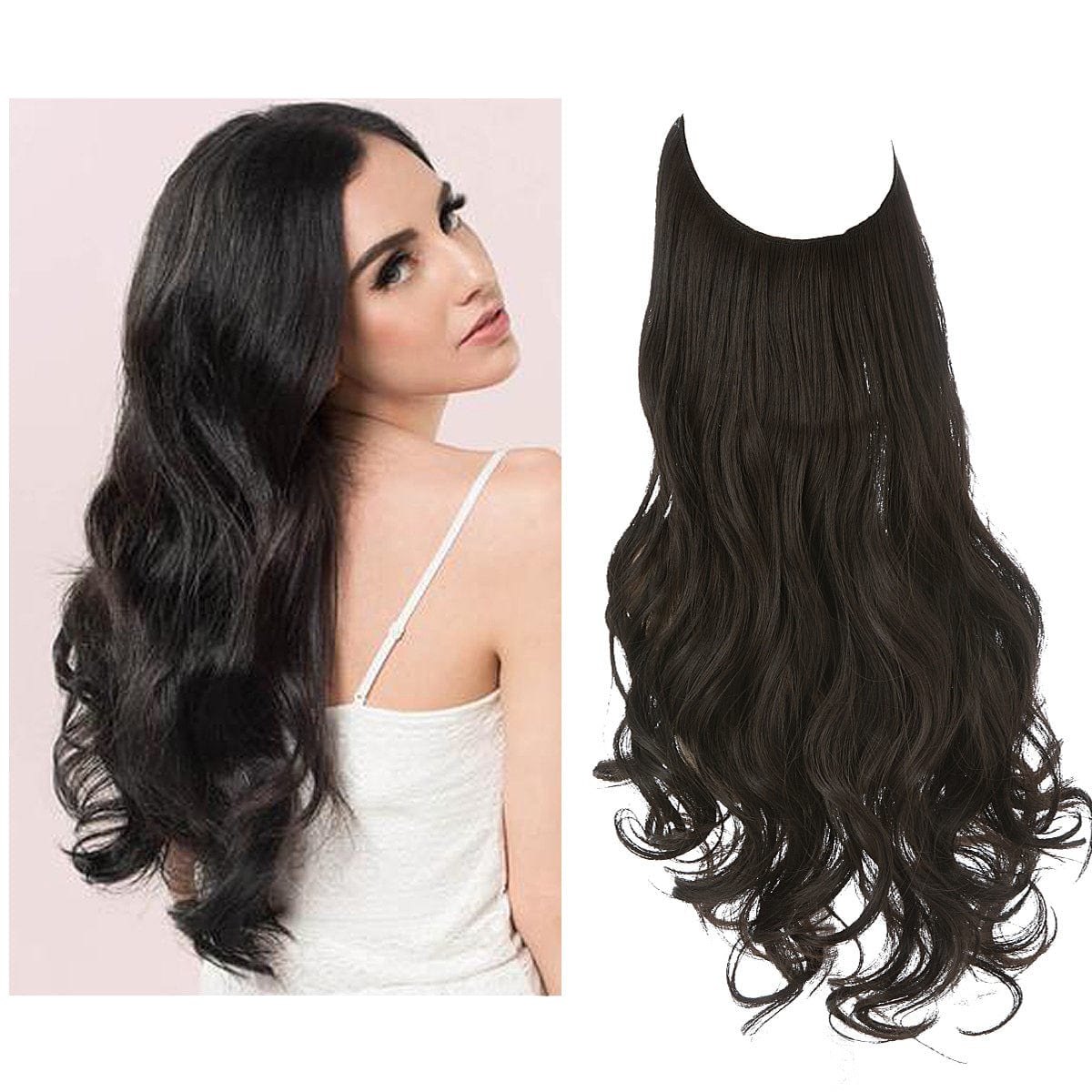 Lively® Schwarz Braun / 40cm - 110g Unsichtbare Haar Extensions - Gewellt